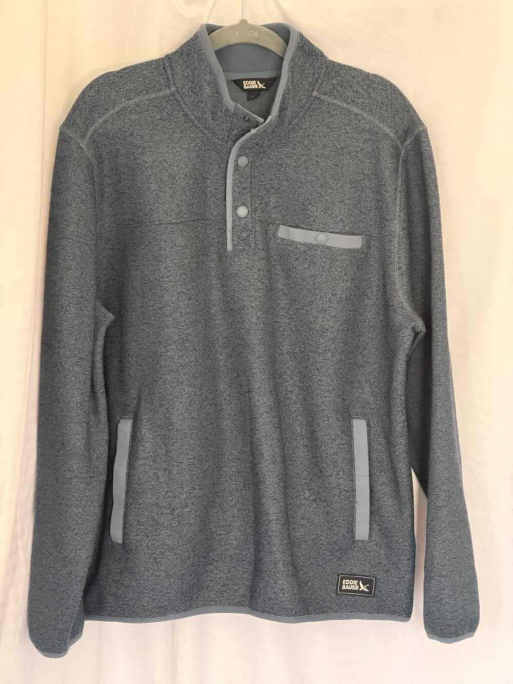 Eddie Bauer Men's Heritage Knit Fleece Snap-Neck Pullover Sweater Blue Large